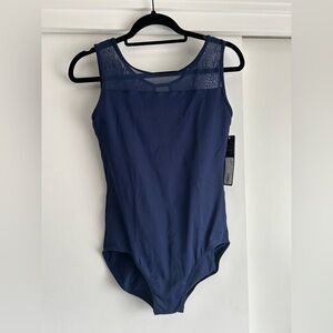 So Danca Curvy Collection Navy Leotard with Mesh Yoke and Keyhole Back - Ballet